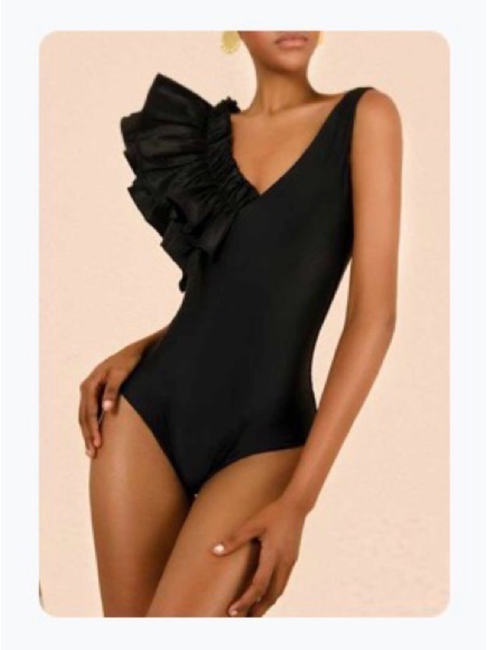 Black One-Shoulder Ruffle Swimsuit